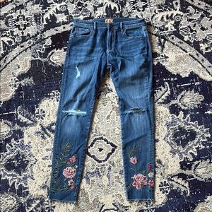 DRIFTWOOD Blue Skinny Jeans with Embroidered Details